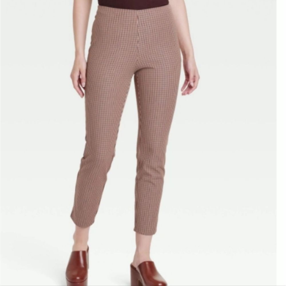 A New Day -1312 Bi-Stretch‎ Skinny Pants Houndstooth Tan Rust Women's size 8